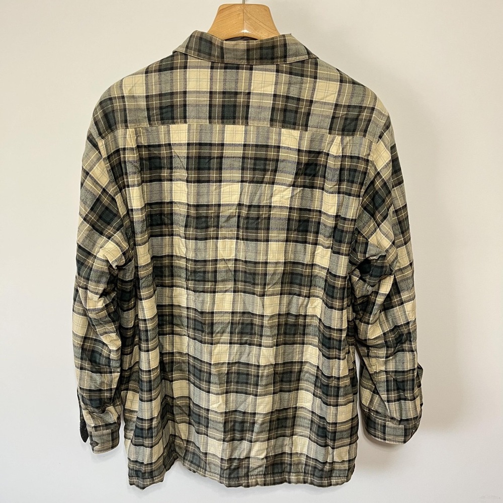 LL Bean Flannel Shacket Jacket Mens XL Green Plaid Fleece Lined Shirt Outdoor - Picture 4 of 5